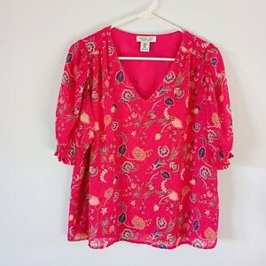 Rachel Zoe Floral Blouse Pink Boho Peasant Top Womens Medium Romantic Chic